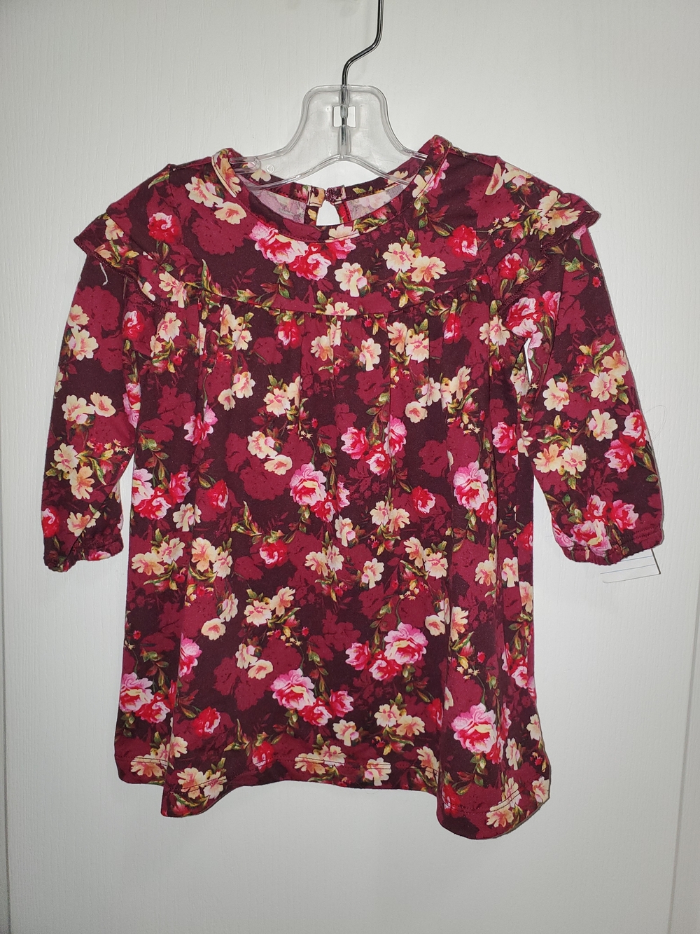 Nanette Baby Burgundy Floral Ruffle Yoke Dress 12m